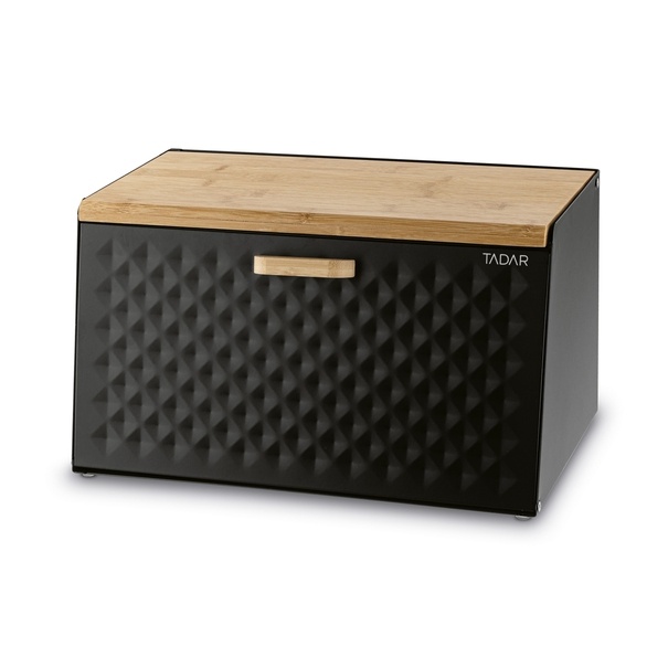 Chlebak stalowy Tadar Geometric Wood 35,5 x 21,5 x 20 cm czarny