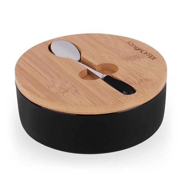 Cukiernica porcelanowa z pokrywką i łyżeczką Konighoffer 14,5 x 5 cm czarna
