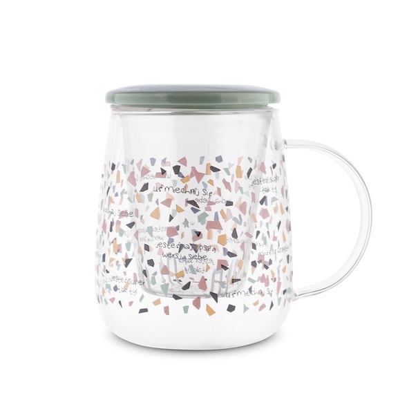 Kubek szklany z zaparzaczem i ceramiczną pokrywką Tadar Uśmiechnij się 500 ml