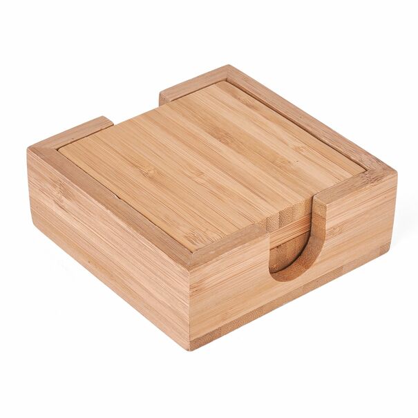 Podkładki pod kubek w stojaku bambusowe Tadar 11 x 11 cm 4 sztuki