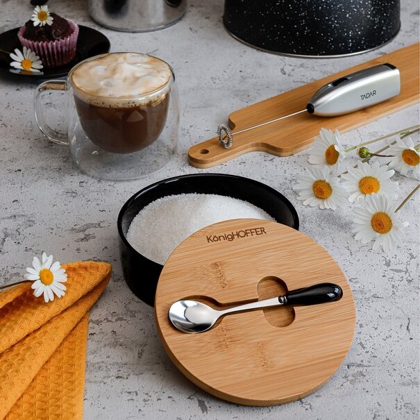 Cukiernica porcelanowa z pokrywką i łyżeczką Konighoffer 14,5 x 5 cm czarna