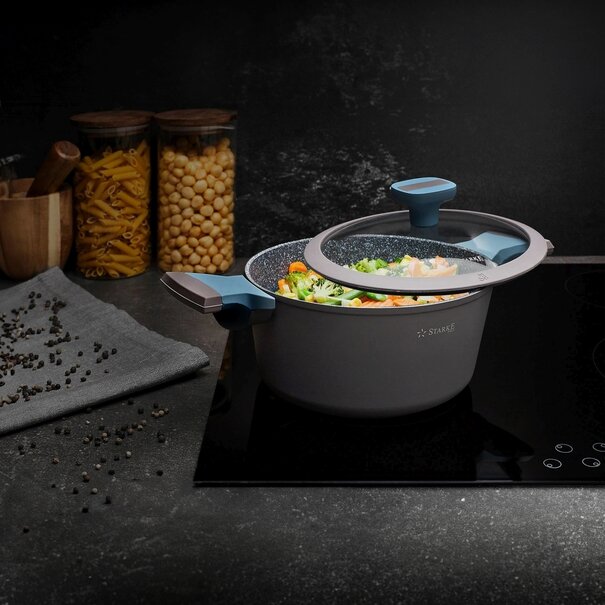 Garnek na indukcję marmurowy z pokrywką Starke Pro Luxury Grey 1,7 l