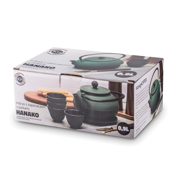 Imbryk do herbaty z zaparzaczem żeliwny Konighoffer Hanako Green 0,9 l podstawka i 4 czarki