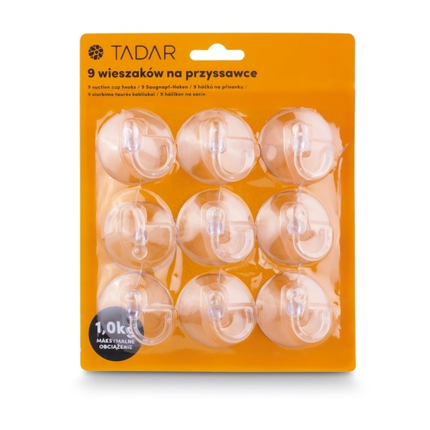 Komplet 9 wieszak&oacute;w na przyssawce Tadar 4,5 cm transparentne