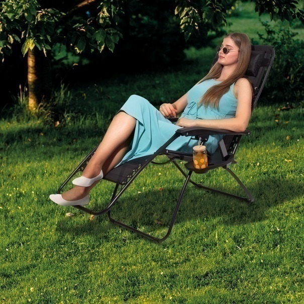 Leżak ogrodowy plażowy grawitacyjny Tadar 66 x 160 cm czarny