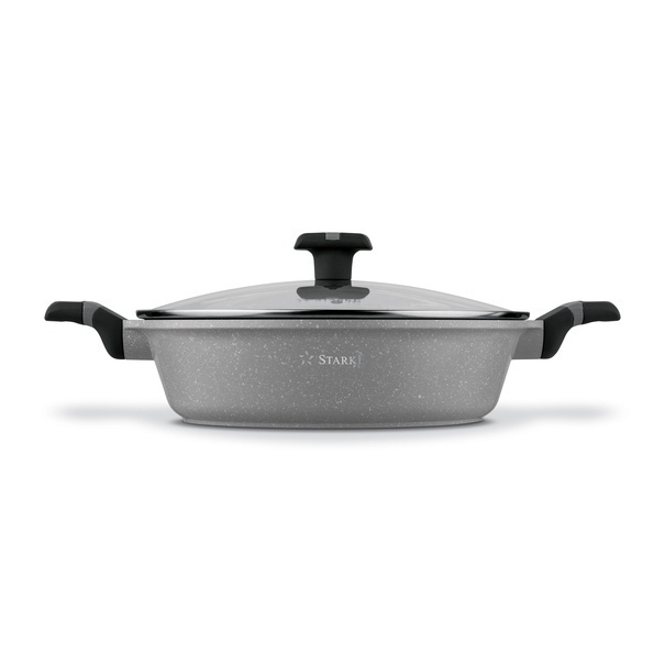 Patelnia na indukcję marmurowa z pokrywką kr&oacute;tkie uchwyty Starke Pro Musse Grey 28 cm