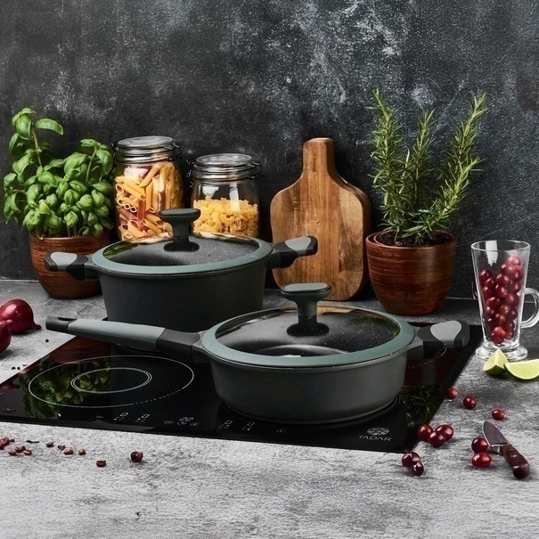Patelnia na indukcję marmurowa z pokrywką Starke Pro Viridi 24 cm głęboka