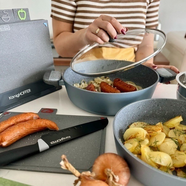 Patelnia na indukcję non stick kr&oacute;tkie uchwyty z pokrywką Starke Pro Double 28 cm