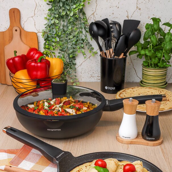 Patelnia WOK na indukcję z pokrywką Konighoffer Black Rose 30 cm