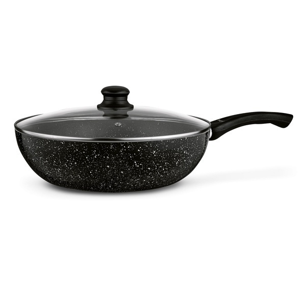 Patelnia WOK z pokrywką Tadar Marmara Black 30 x 8,5 cm
