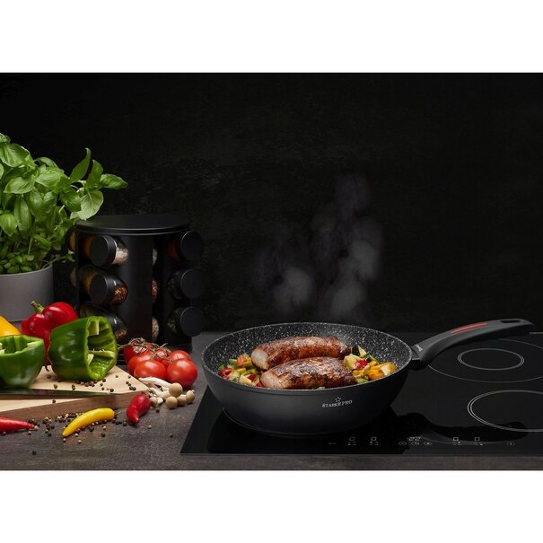 Zestaw 3 patelni granitowych Starke Pro Piccante 19,5 cm 23,5 cm i głęboka 27,5 cm