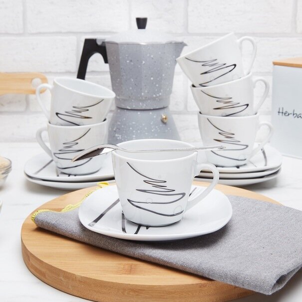 Zestaw filiżanek do kawy Tadar Wstęga 12 element&oacute;w porcelanowy