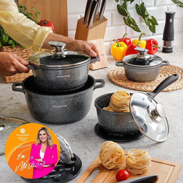 Zestaw garnk&oacute;w Konighoffer Pollo Grey 8 element&oacute;w 2 nakładki i 2 podkładki
