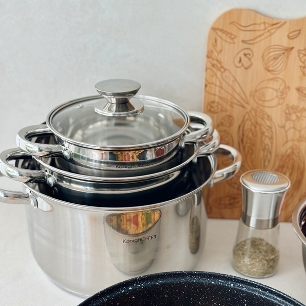 Zestaw garnk&oacute;w na indukcję Konighoffer Bari Silver 6 element&oacute;w