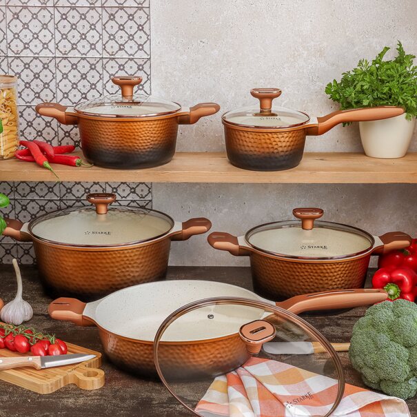 Zestaw garnk&oacute;w na indukcję Starke Pro Texture Copper 10 element&oacute;w