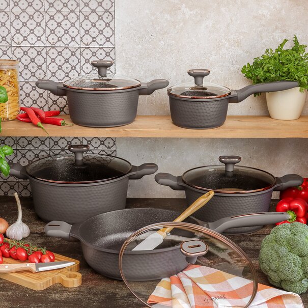 Zestaw garnk&oacute;w na indukcję Starke Pro Texture Grey 10 element&oacute;w