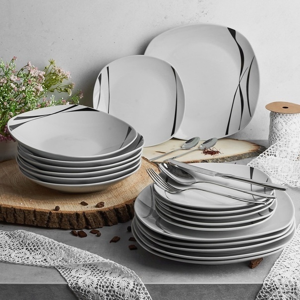 Zestaw kwadratowych talerzy porcelanowych Tadar Saxo 18 element&oacute;w