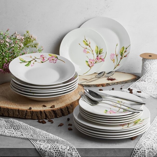 Zestaw okrągłych talerzy porcelanowych Tadar Lina 18 element&oacute;w