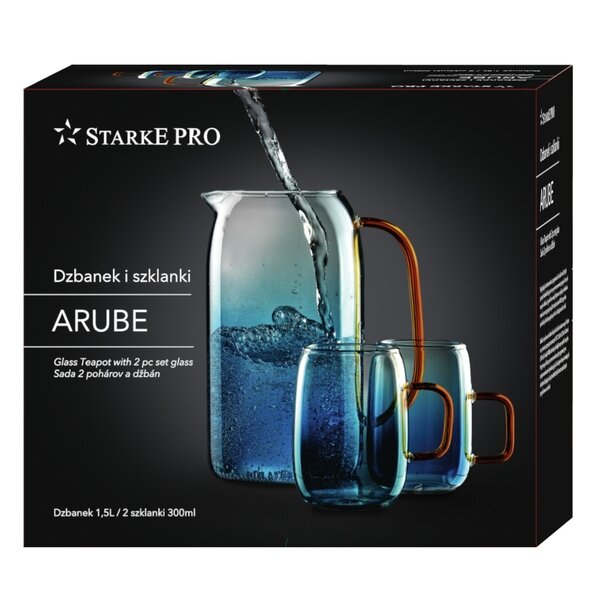 Dzbanek szklany Starke Pro Arube 1,5 l i 2 szklanki 300 ml niebieskie