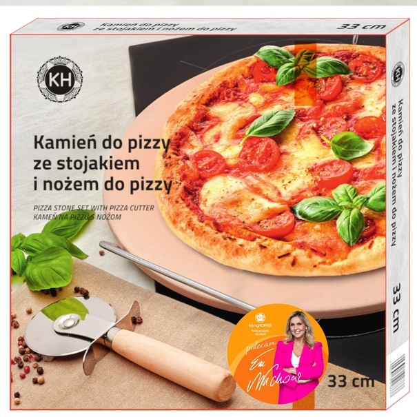 Kamień do pizzy ze stojakiem i radełkiem Konighoffer 33 cm