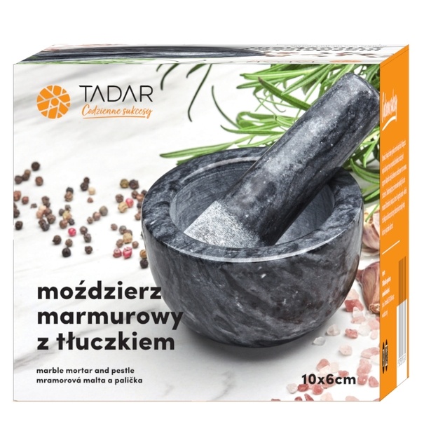 Moździerz kuchenny z tłuczkiem Tadar 10 x 6 cm marmurowy czarny