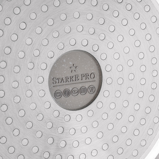 Patelnia na indukcję kr&oacute;tkie uchwyty z pokrywką Starke Pro Stoneware Marble 28 cm