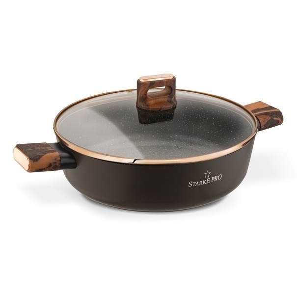 Patelnia na indukcję kr&oacute;tkie uchwyty z pokrywką Starke Pro Starlet Brown 28 x 8 cm