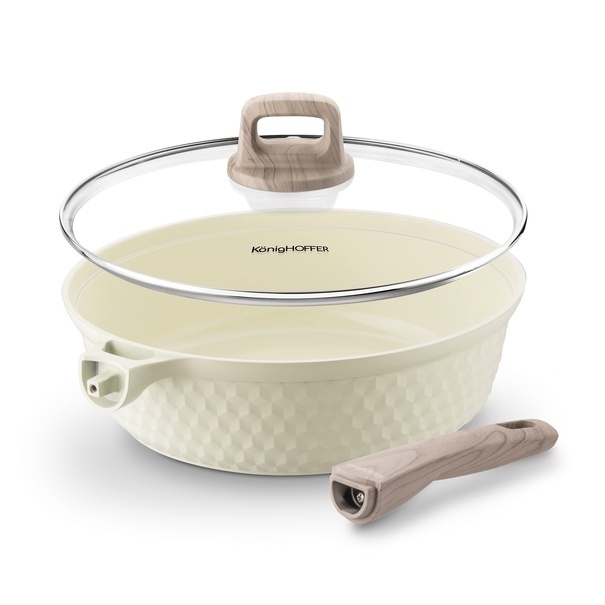 Patelnia z powłoką ceramiczną na indukcję Konighoffer Rosti z pokrywką 28 cm kremowa
