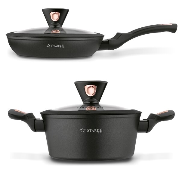 Zestaw garnk&oacute;w na indukcję z powłoką marmurową Starke Pro Dark Copper 10 element&oacute;w