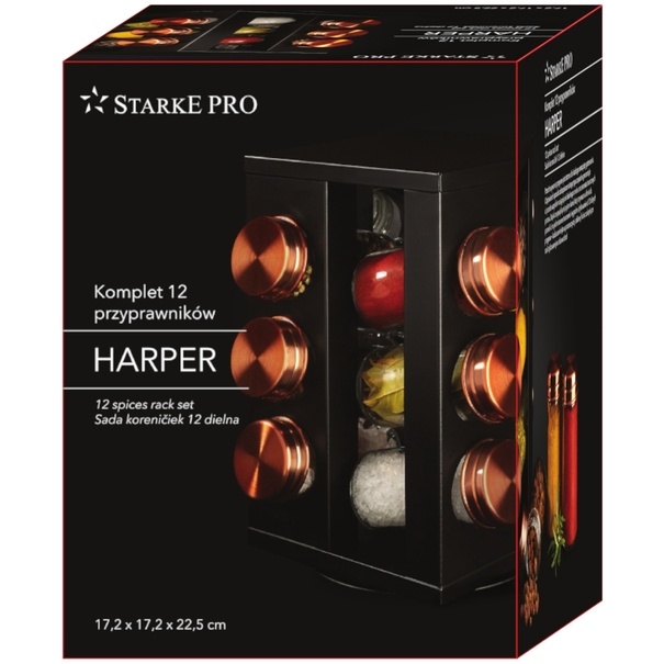 Komplet przyprawnik&oacute;w Starke Pro Harper 12 element&oacute;w 17,2 x 17,2 x 22,5 cm czarny