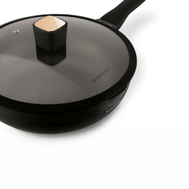 Patelnia WOK na indukcję z pokrywką Konighoffer Black Rose 30 cm