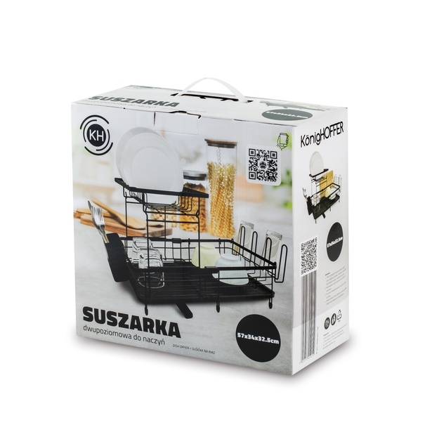 Suszarka do naczyń dwupoziomowa z ociekaczem Konighoffer 57 x 34 x 32,5 cm czarna