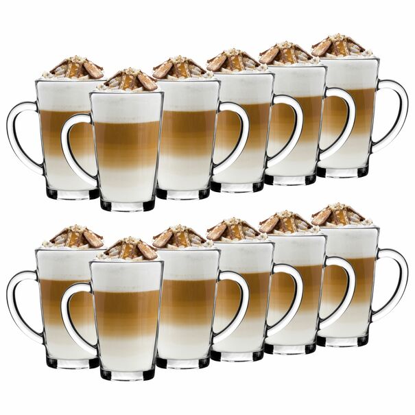 Szklanki do kawy Tadar Latte Macchiato 320 ml 12 sztuk i spieniacz do mleka
