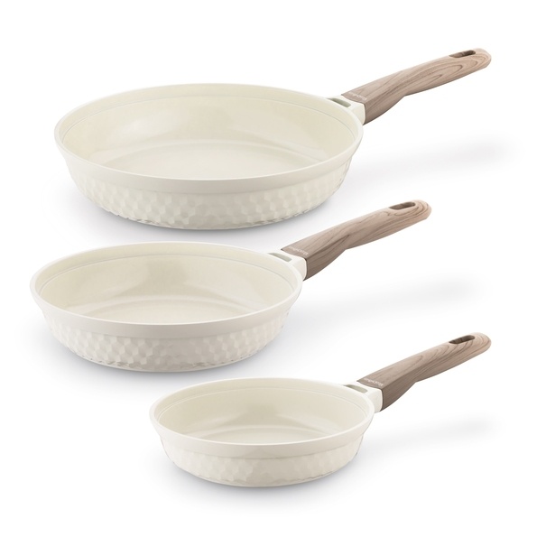 Komplet 3 patelni ceramicznych Konighoffer Rosti 20 24 28 cm kremowe