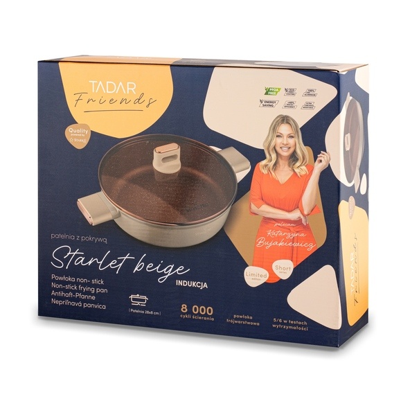 Patelnia kr&oacute;tkie uchwyty z pokrywką Starke Pro Starlet Beige 28x8 cm