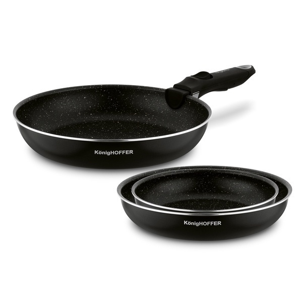 Komplet patelni z odpinaną rączką Konighoffer Spinel Black 20 cm 24 cm 28 cm bez indukcji