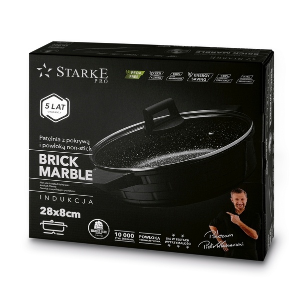 Patelnia na indukcję z pokrywką kr&oacute;tkie uchwyty Starke Pro Brick Marble 28 cm