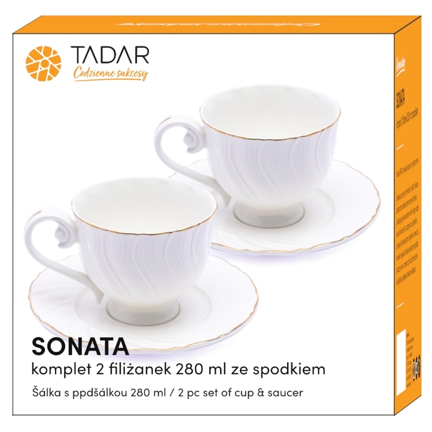 Zestaw dw&oacute;ch filiżanek porcelanowych ze spodkami Tadar Sonata 280 ml