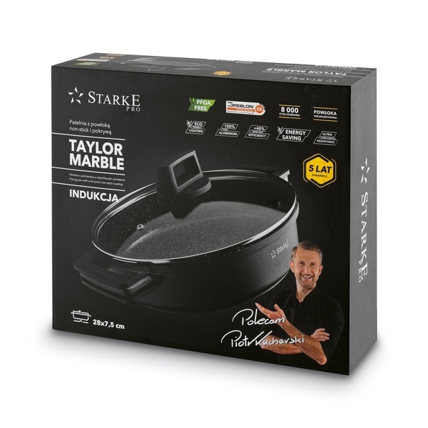 Patelnia na indukcję z pokrywką Starke Pro Taylor Marble 28 x 7,5 cm kr&oacute;tkie uchwyty