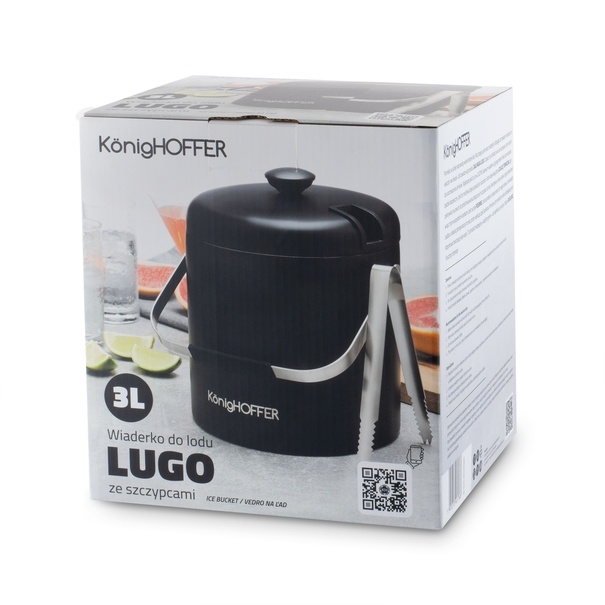 Wiaderko do lodu ze szczypcami Konighoffer Lugo 3 l czarny mat