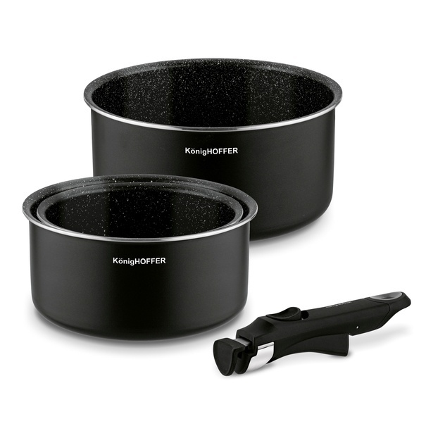 Zestaw garnk&oacute;w z odpinaną rączką Konighoffer Spinel Black 4 elementy indukcja
