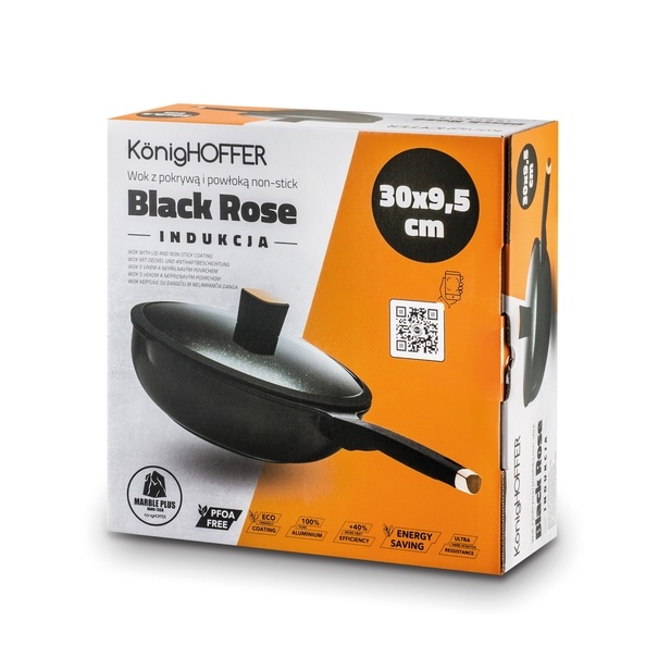 Patelnia WOK na indukcję z pokrywką Konighoffer Black Rose 30 cm