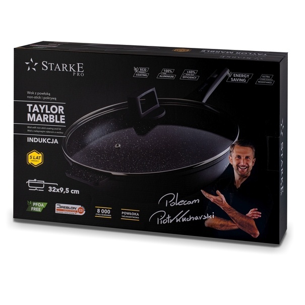 Patelnia WOK na indukcję z pokrywką Starke Pro Taylor Marble 32 cm