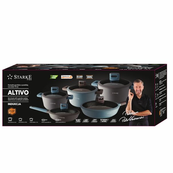 Zestaw garnk&oacute;w aluminiowych z powłoką marmurową Starke Pro Altivo 10 element&oacute;w