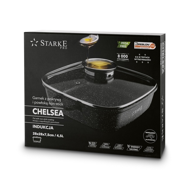 Garnek kwadratowy Starke Pro Chelsea non-stick 28 cm indukcja