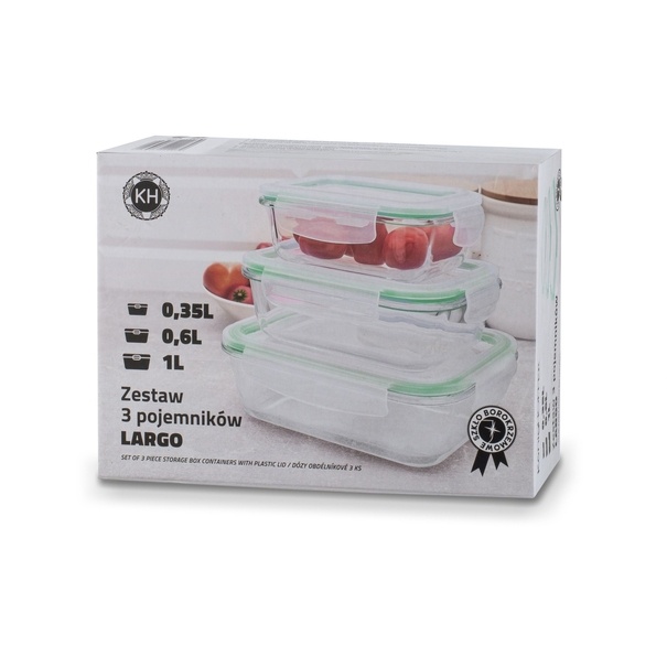 Komplet 3 szklanych pojemnik&oacute;w na żywność Konighoffer Largo 350 ml 600 ml 1000 ml