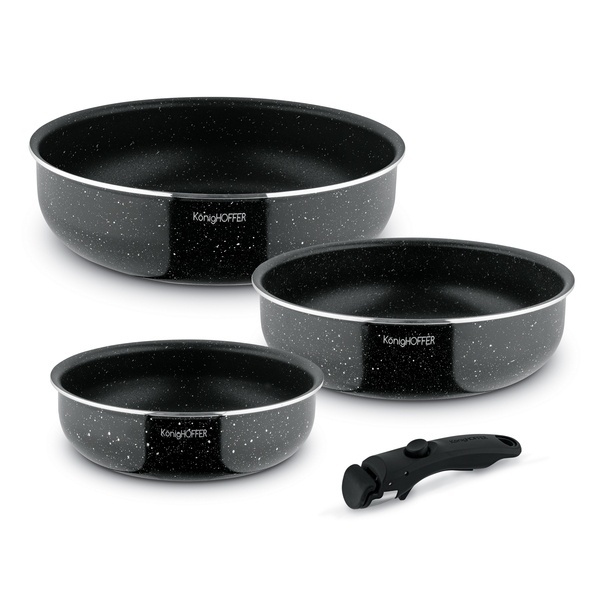 Komplet patelni głębokich z odpinaną rączką Konighoffer Spinel Black 20 / 24 / 28 cm indukcja
