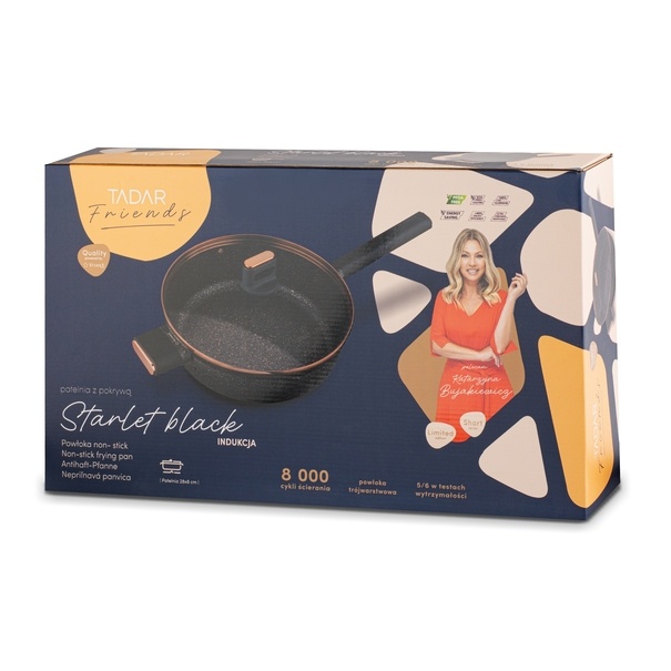 Patelnia głęboka na indukcję z pokrywką Starke Pro Starlet Black 28 x 8 cm