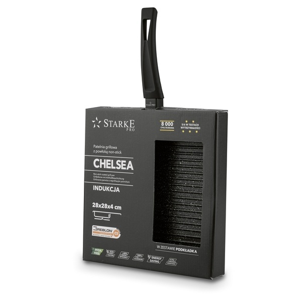Patelnia grillowa non-stick Starke Pro Chelsea 28 cm kwadratowa z przekładką filcową