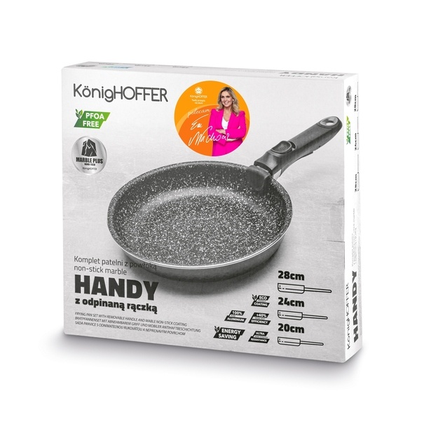 Zestaw 3 patelni z powłoką marmurową i odpinaną rączką Konighoffer Handy 20 cm 24 cm 28 cm